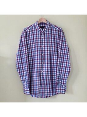 Hugo Boss Slim Fit Shirt Men 17.5 44 Plaid LS Cotton Office Travel Preppy Edgy